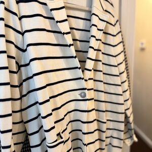 Talbots Knit Navy and Cream Striped Blazer